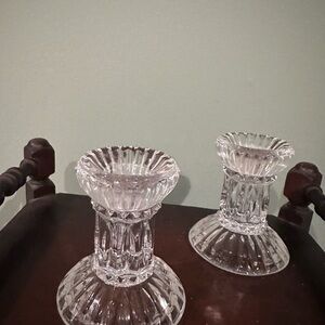 Elegant Glass Candle Holders - Pair 3” High